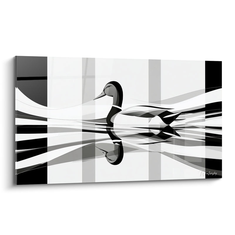 Tableau Canard noir et blanc sur bandes verticales - Reflet symétrique sur l'onde - Edition Canard