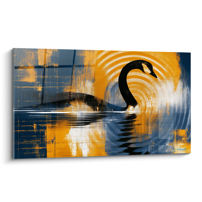 Tableau Canard noir sur ondes bleu et ocre - Onde du crépuscule - Edition Canard
