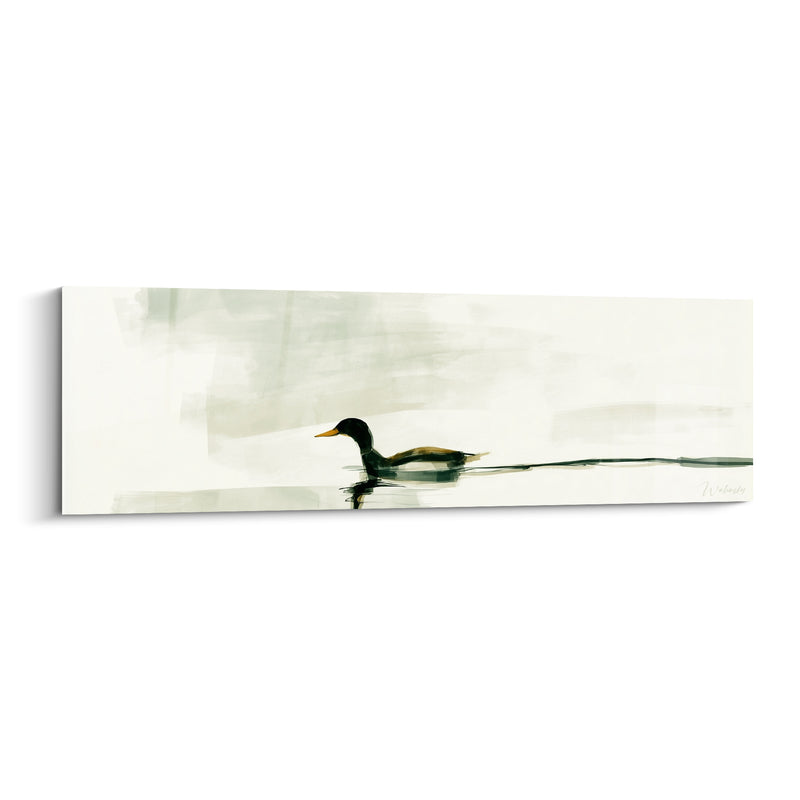 Tableau Canard noir et beige sur ligne d'eau étirée - Brume minimaliste - Edition Canard