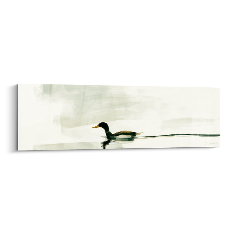 Tableau Canard noir et beige sur ligne d'eau étirée - Brume minimaliste - Edition Canard