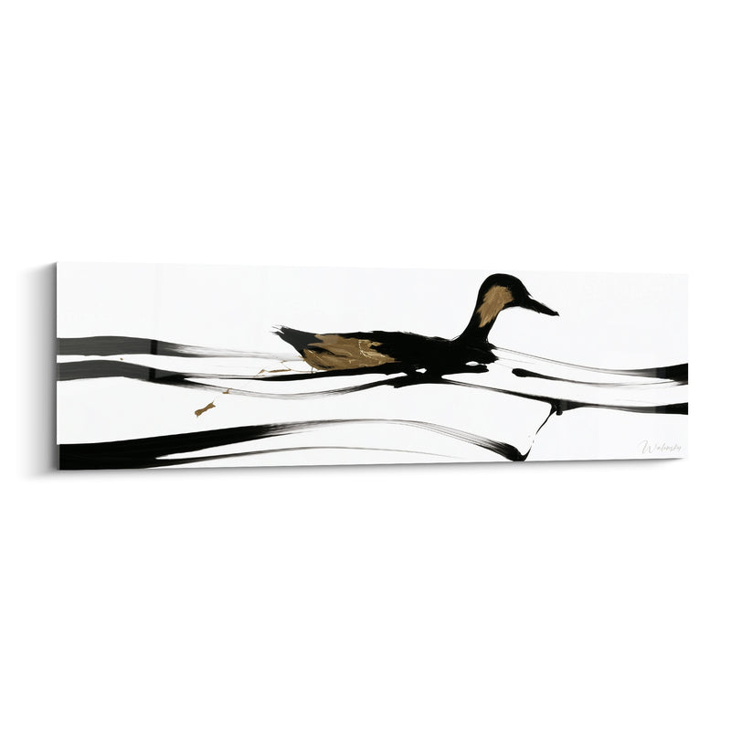 Tableau Canard noir et doré sur larges traits horizontaux - Fond blanc épuré - Edition Canard
