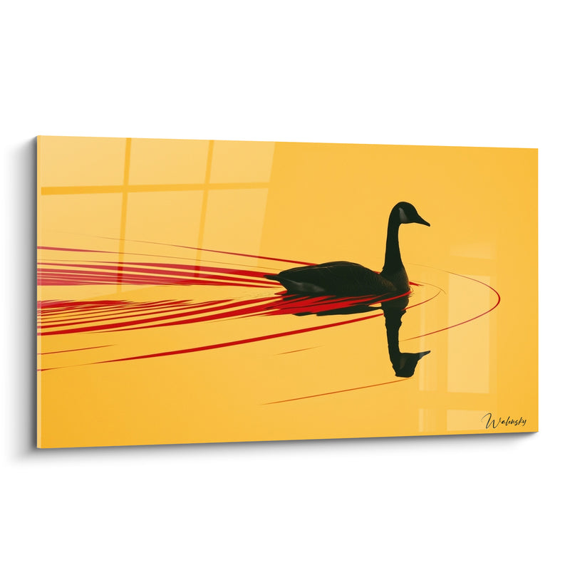 Tableau Canard noir sur fond jaune et sillage rouge - Sillage solitaire - Edition Canard