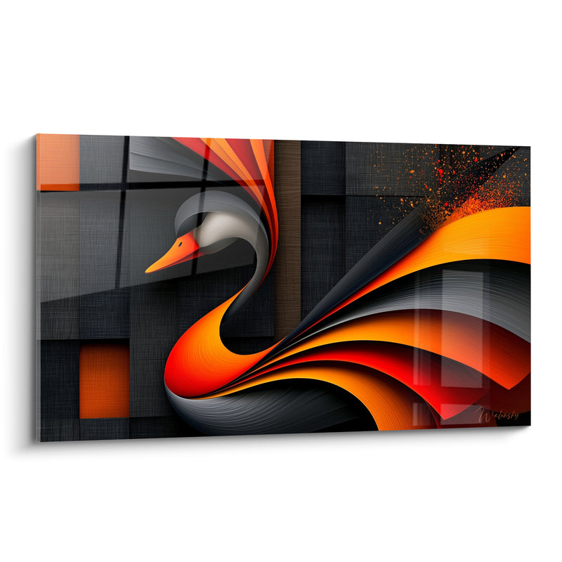 Tableau Canard stylisé aux plumes orange anthracite - Envol de flammes - Edition Canard