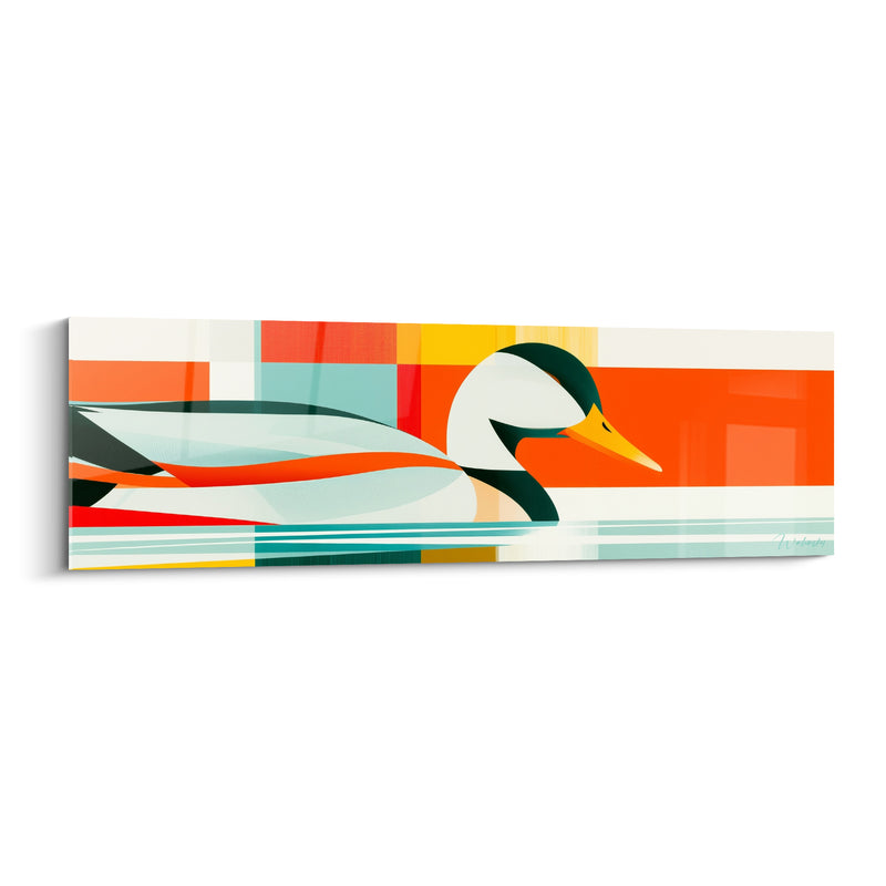 Tableau Colvert blanc et vert sarcelle bec orangé - Damier chromatique géométrique - Edition Canard
