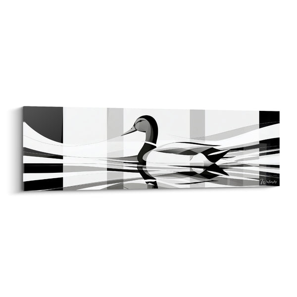 Black and White Duck Painting on Vertical Stripes - Gray Scale Checkered - Duck Edition