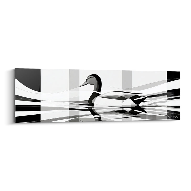 Tableau Canard noir et blanc sur bandes verticales - Damier en niveaux de gris - Edition Canard