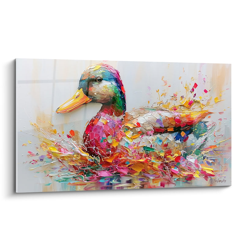 Tableau Colvert rose et jaune au bec orangé - Explosion de confettis - Edition Canard