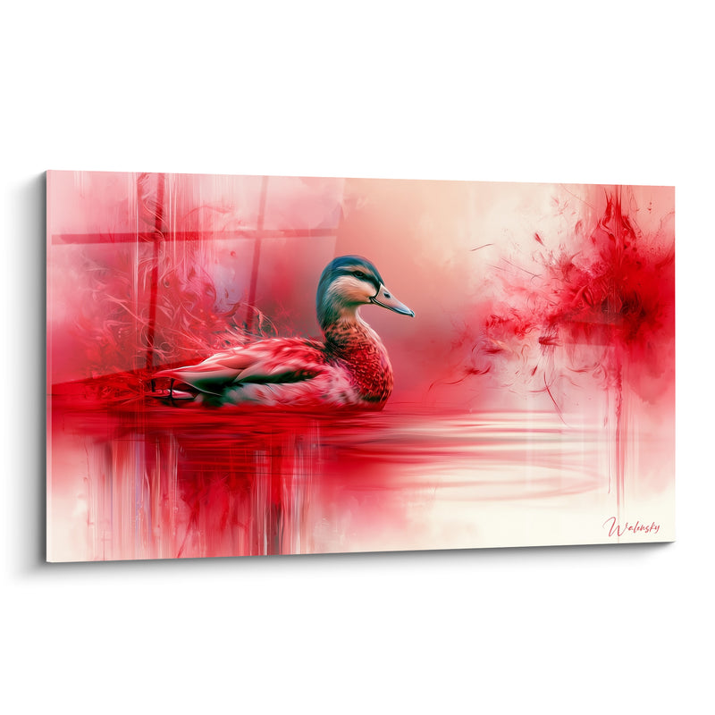 Tableau Canard rouge et blanc sur eau - Dérive écarlate - Edition Canard