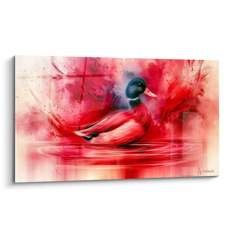 Tableau Canard rouge et noir sur eau - Flottaison écarlate - Edition Canard