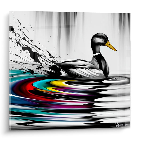Leinwand Schwarzer und weißer Enten-Schlepp in Regenbogenfarben - Farbwachen – Enten-Edition