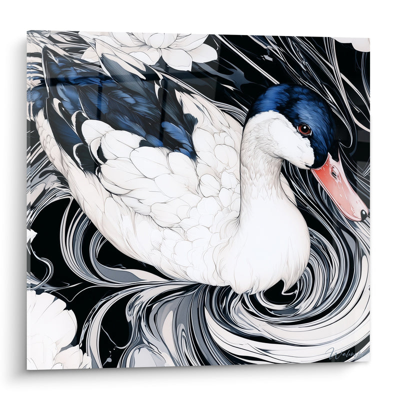 Tableau Canard tête bleu marine bec corail - Tourbillon silencieux - Edition Canard