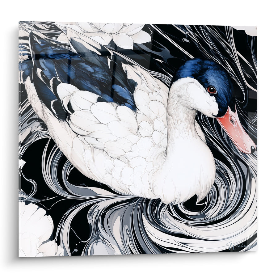 Tableau Canard tête bleu marine bec corail - Tourbillon silencieux - Edition Canard