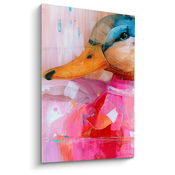 Blue Duck Head with Orange Beak Painting - Rosy Awakening - Duck Edition