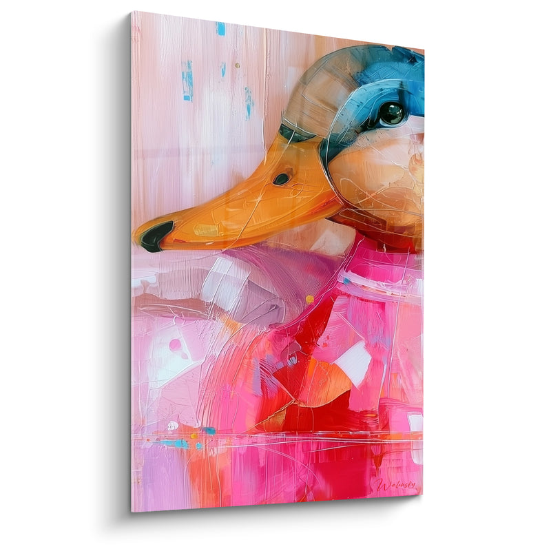 Tableau Canard tête bleue au bec orangé - Éveil rosé - Edition Canard