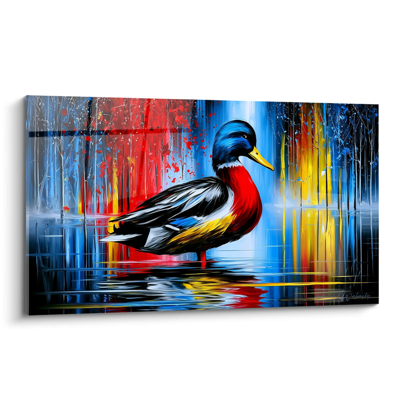 Tableau Canard col bleu poitrail rouge sur eau - Reflets d'un songe - Edition Canard