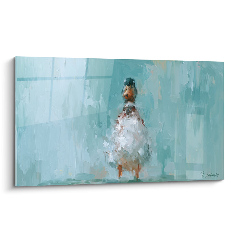Tableau Canard blanc et turquoise debout de face - Silhouette figée droite - Edition Canard