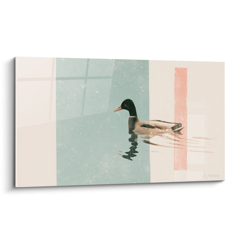 Tableau Canard nageant bandes vert d'eau corail - Flottaison silencieuse - Edition Canard