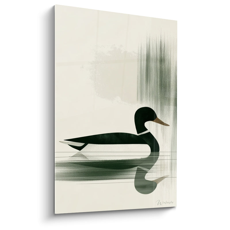 Tableau Canard vert sombre et crème au bec brun - Reflet vertical estompé - Edition Canard