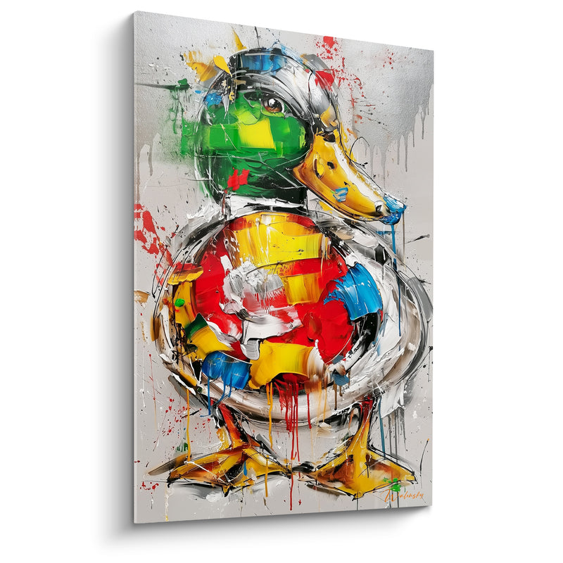 Tableau Canard vert et rouge éclaboussé de peinture - Éclat de bassecour - Edition Canard