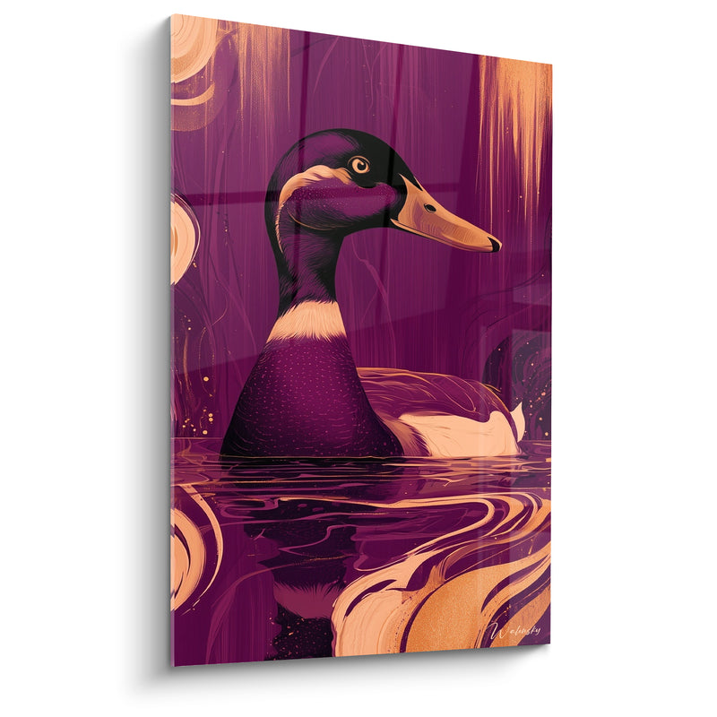 Tableau Canard nageant profil violet et cuivré - Reflet du crépuscule - Edition Canard
