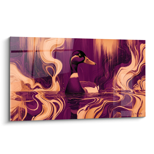Leinwand Schwan schwimmend in Violett und Gold wirbelnd - Wirbelnde Ruhe - Schwan Edition