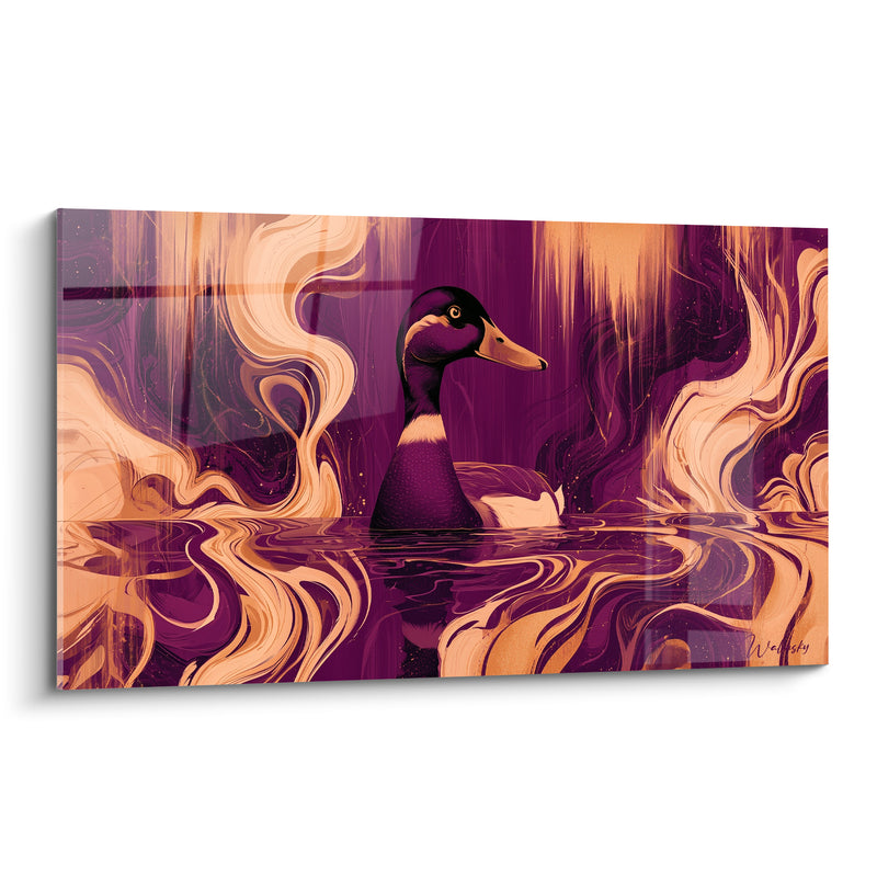 Tableau Canard nageant en violet et doré tourbillonnant - Sérénité tourbillonnante - Edition Canard