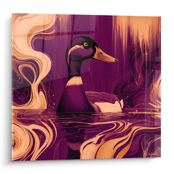 Swimming Duck Painting Purple and Peach Head - Twilight Glide - Duck Edition