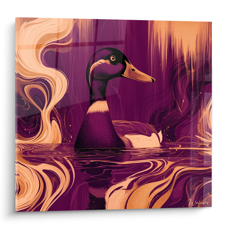Tableau Canard nageant tête violette et pêche - Glissade crépusculaire - Edition Canard