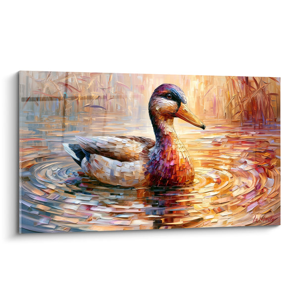 Gemälde Purpur-Smaragd und Kupfer zwischen Schilf - Goldene Kreise im Zwielicht - Edition Ente