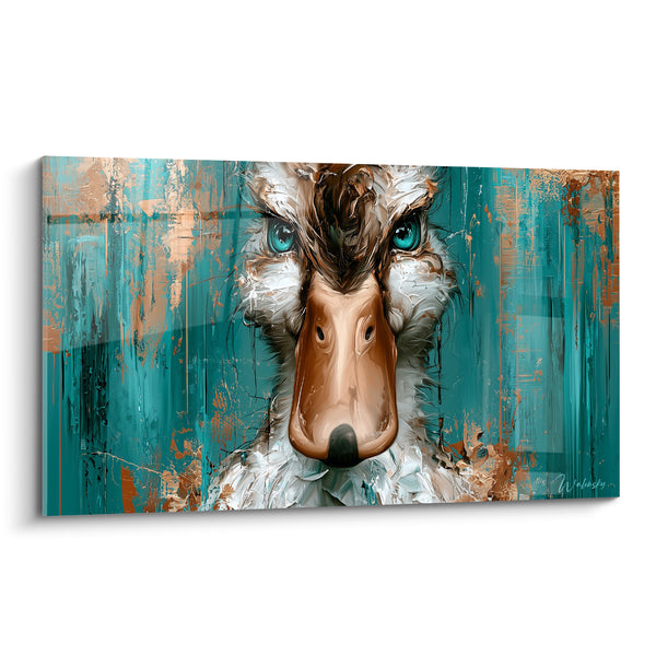 Duck Painting with Turquoise Eyes and Copper Beak - Piercing Gaze - Duck Edition