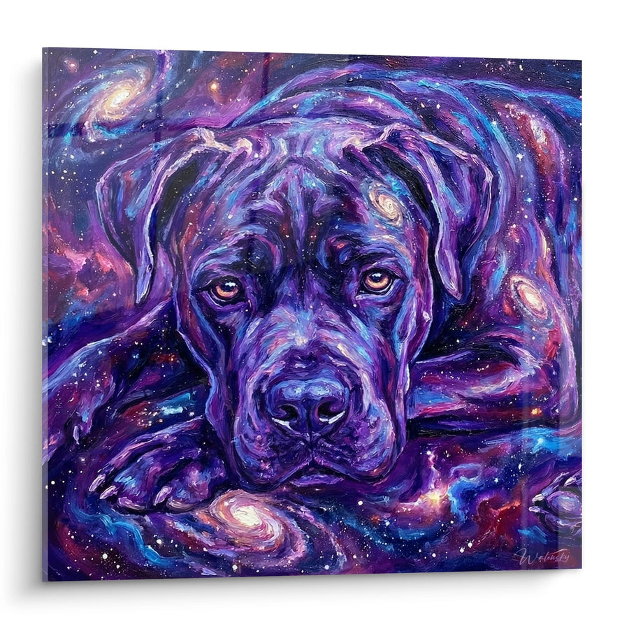 Tableau Chien Cosmique aux Couleurs Violettes et Bleues - Vision Galactique - Edition Cane Corso