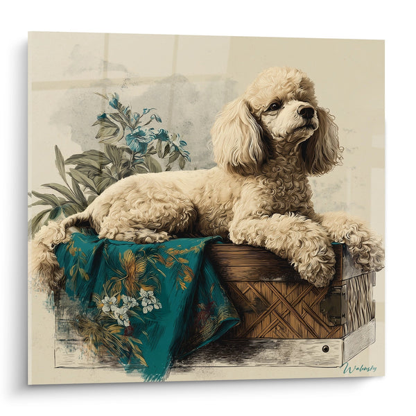 Cuadro de Caniche Aristocrático sobre Cojín Turquesa - Elegancia Vintage - Edición Caniche