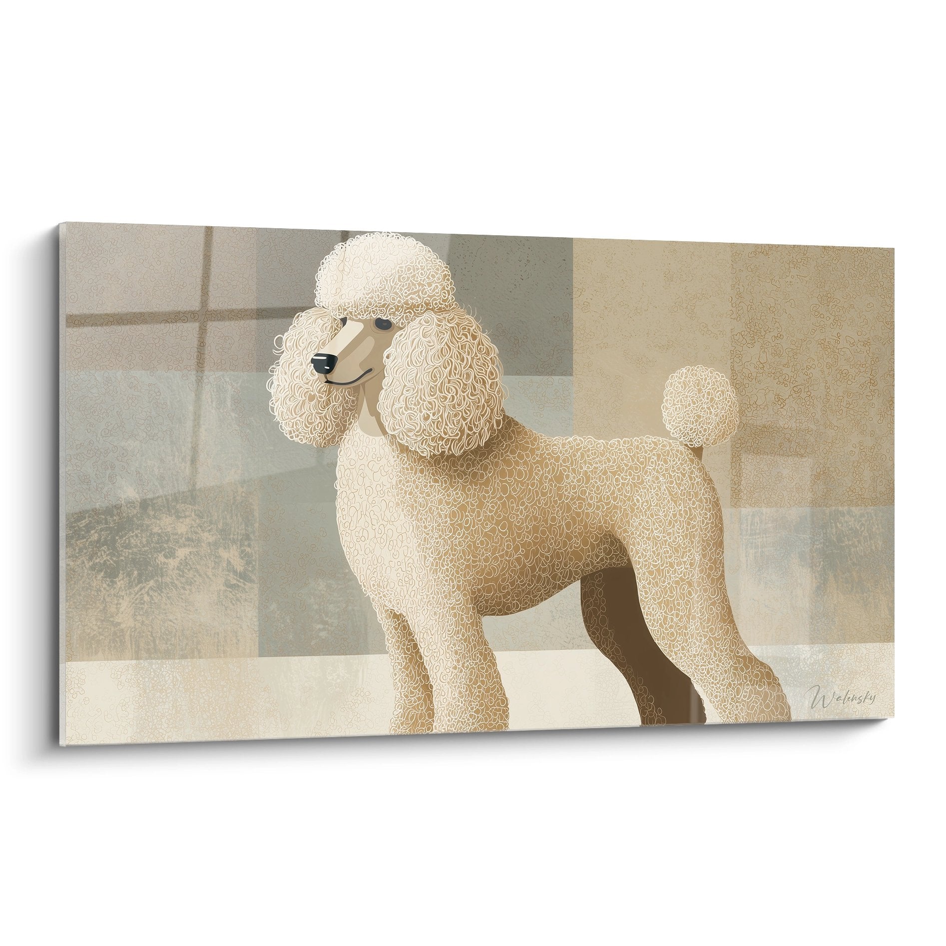 Tableau moderne Caniche beige doré élégant dans intérieur contemporain avec arrière-plan architectural épuré