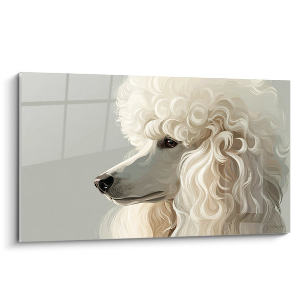 Cuadro de Caniche Blanco con Rizos Dorados - Elegante Silueta de Perfil - Edición Caniche