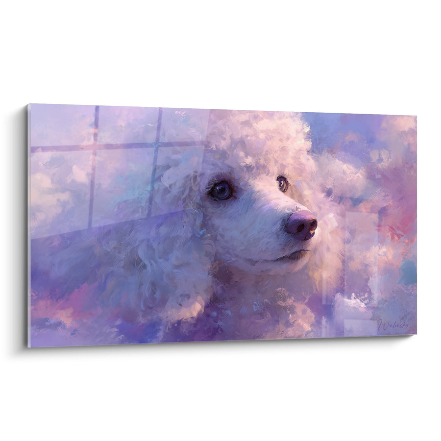 White Poodle Portrait with Violet Tones - Artistic Pastel Portrait - Poodle Edition