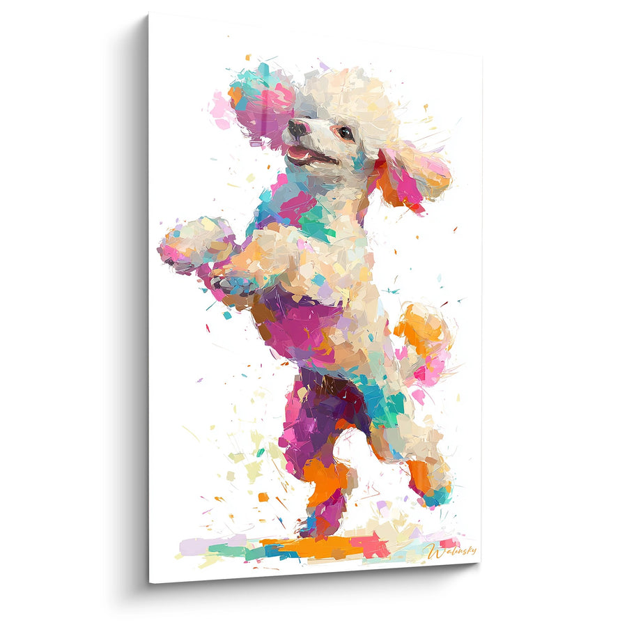 Schilderij "Springende Poedel in Veelkleurige Schittering" - Explosie van Vreugde - Poedel Editie