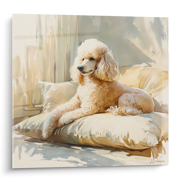 Cuadro de Caniche Crema en Sillón Beige - Elegancia Serena - Edición Caniche
