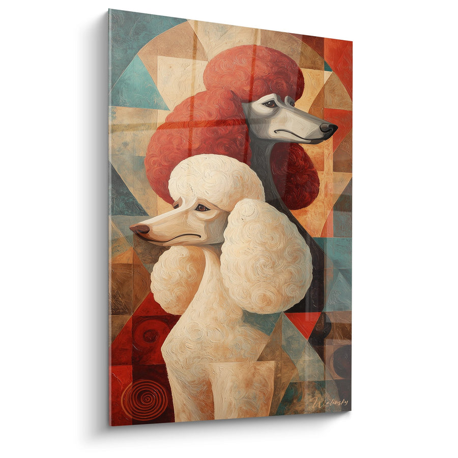 Geometric Poodles Red and White Wall Art - Artistic Duo - Poodle Edition