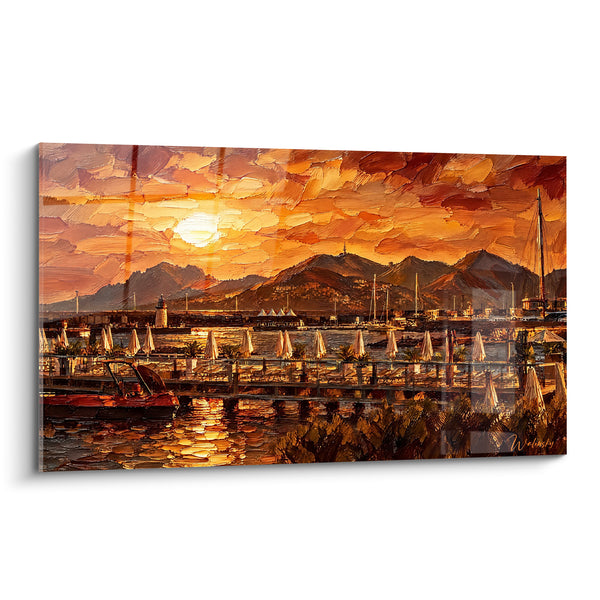 Quadro Porto al tramonto arancio e ocra - Fiamma del crepuscolo - Edizione Cannes Provence-Alpes-Côte d'Azur Francia