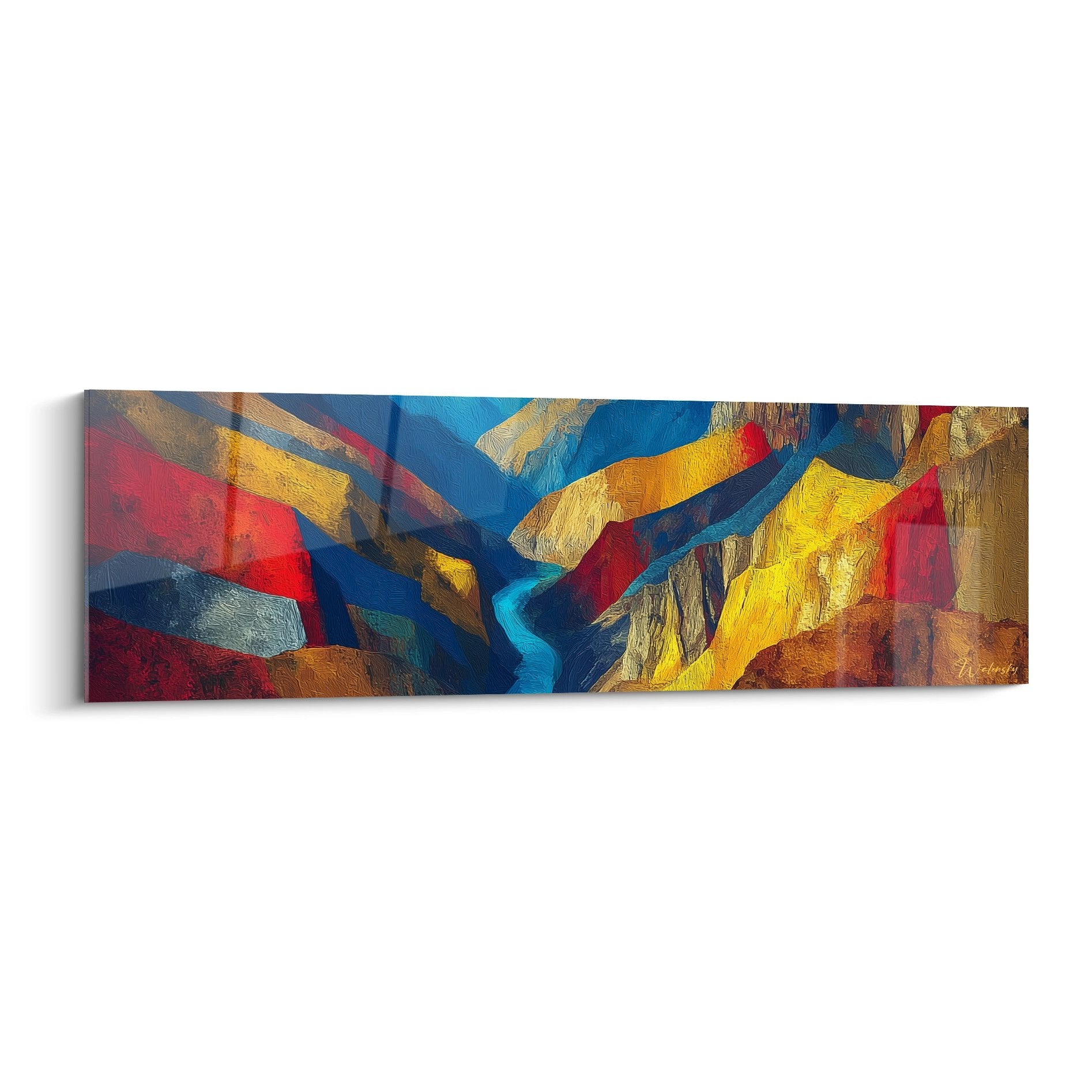 Tableau mural canyon abstrait aux couleurs vives rouge jaune bleu pour décoration moderne