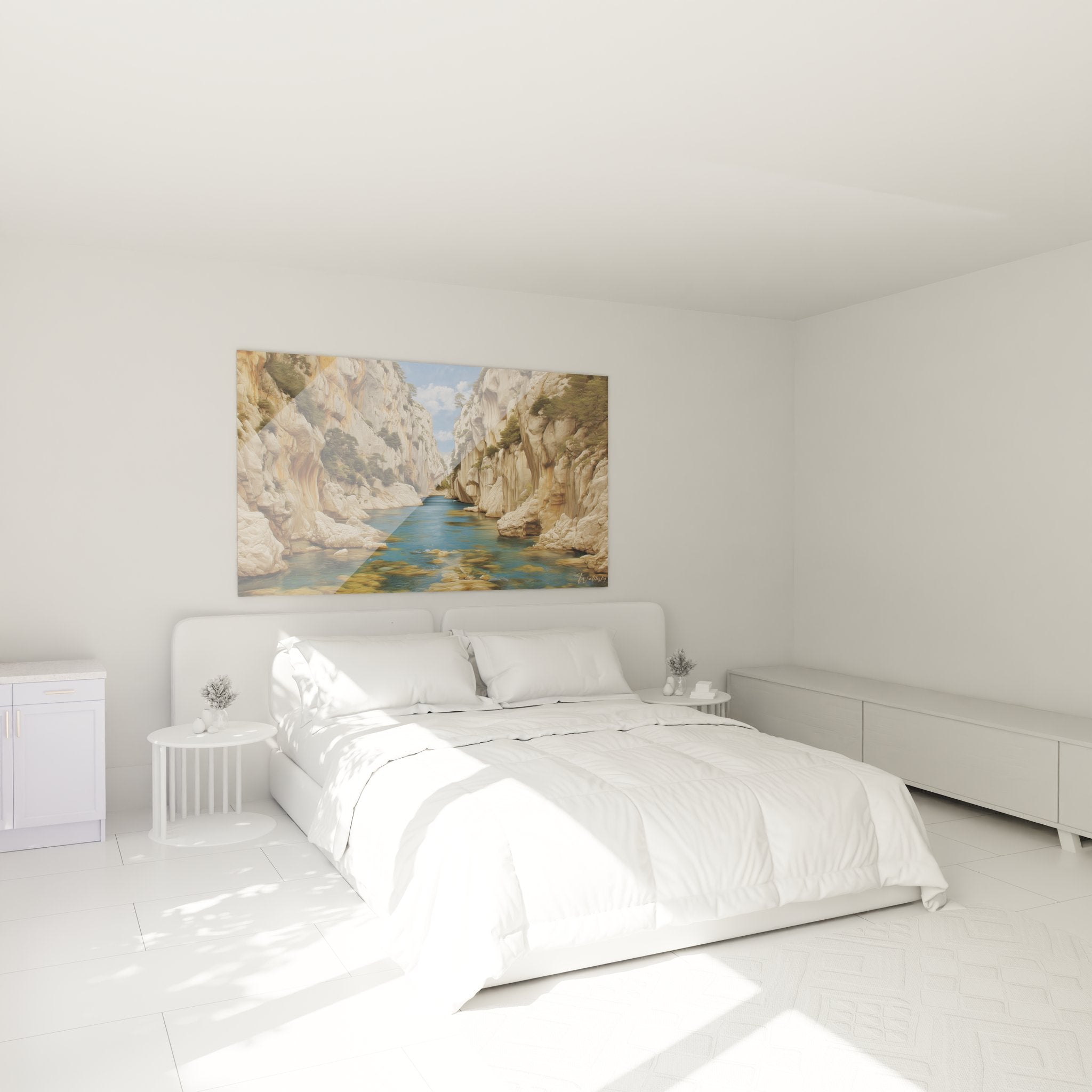 Tableau canyon calcaire en décoration chambre, ambiance naturelle avec eaux cristallines