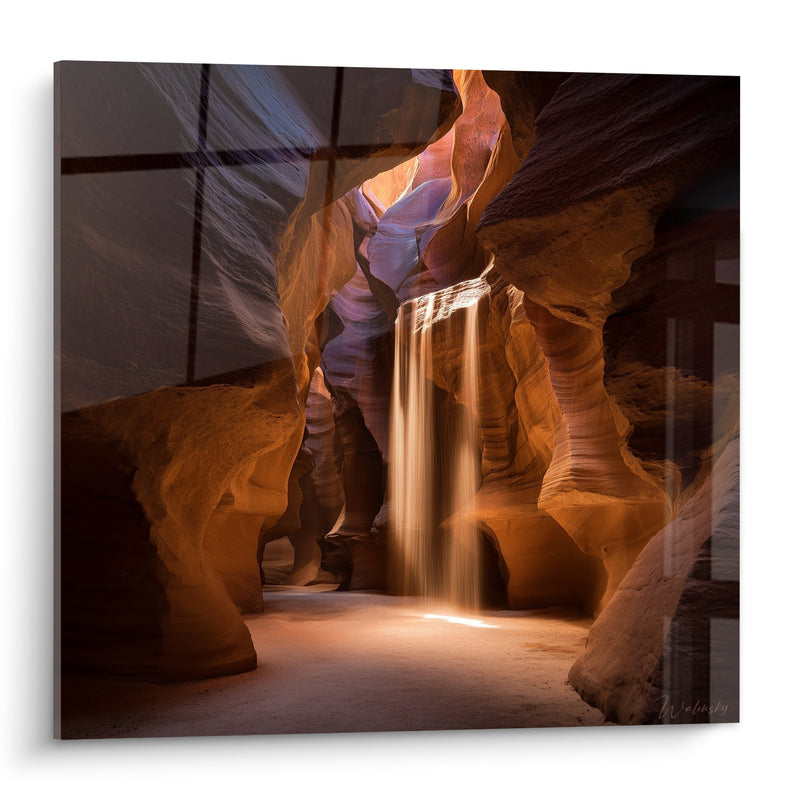 Tableau Canyon aux Nuances Orangées et Violettes avec Cascade Lumineuse - Évasion Minérale - Edition Sable