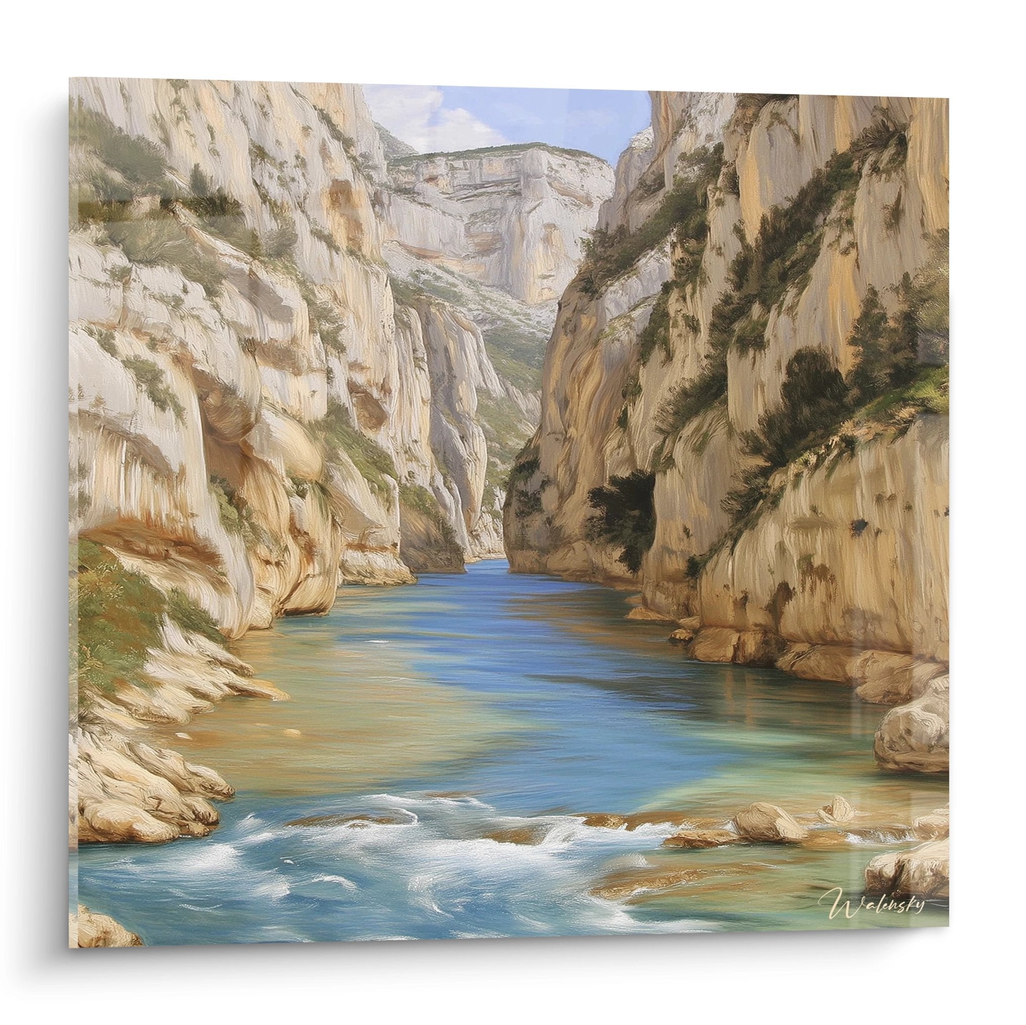 Tableau mural canyon aux eaux turquoise entre falaises calcaires, peinture gorges naturelles Wielinsky