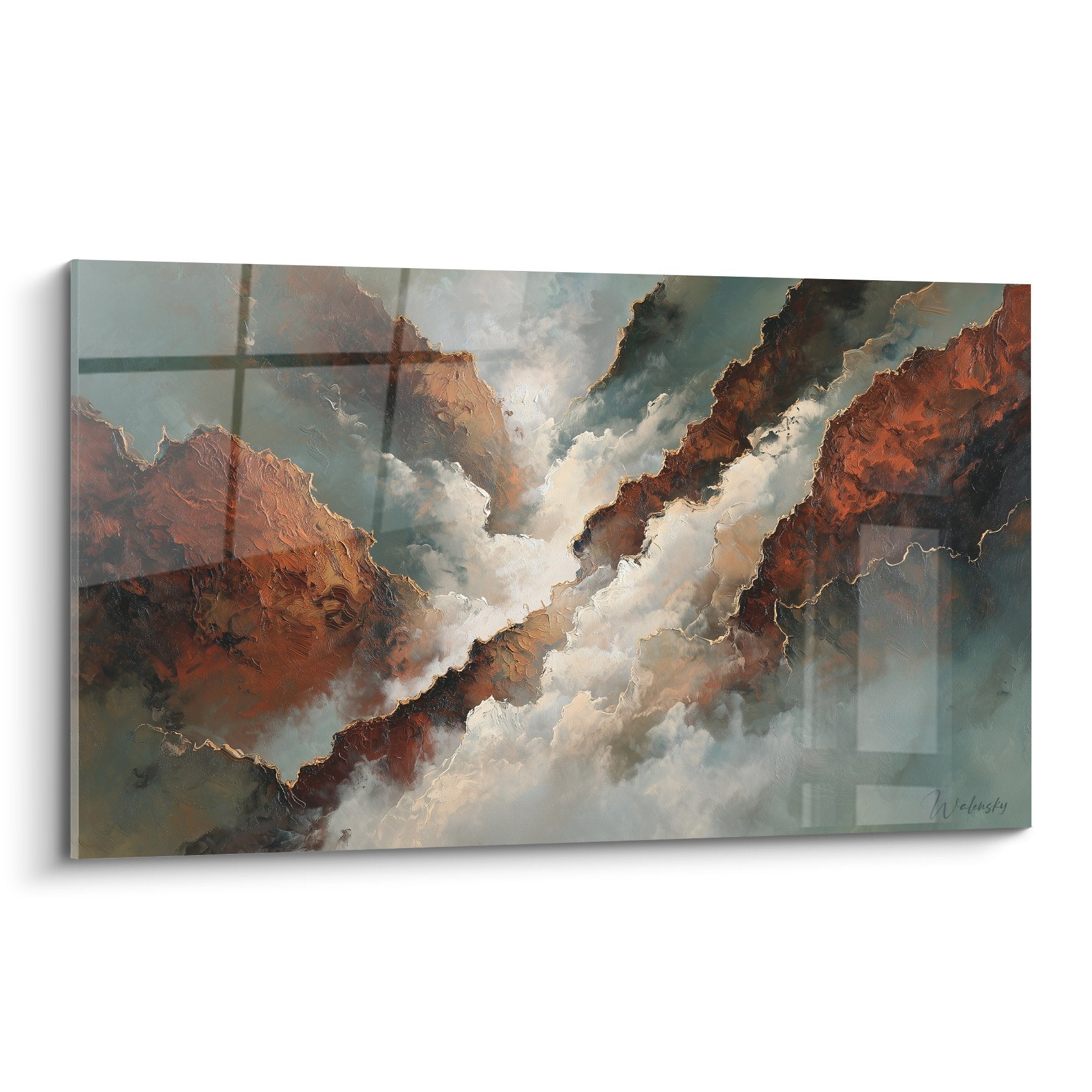 rocky canyon painting earthy ochre brown tones feng shui northeast earth geological formations mist