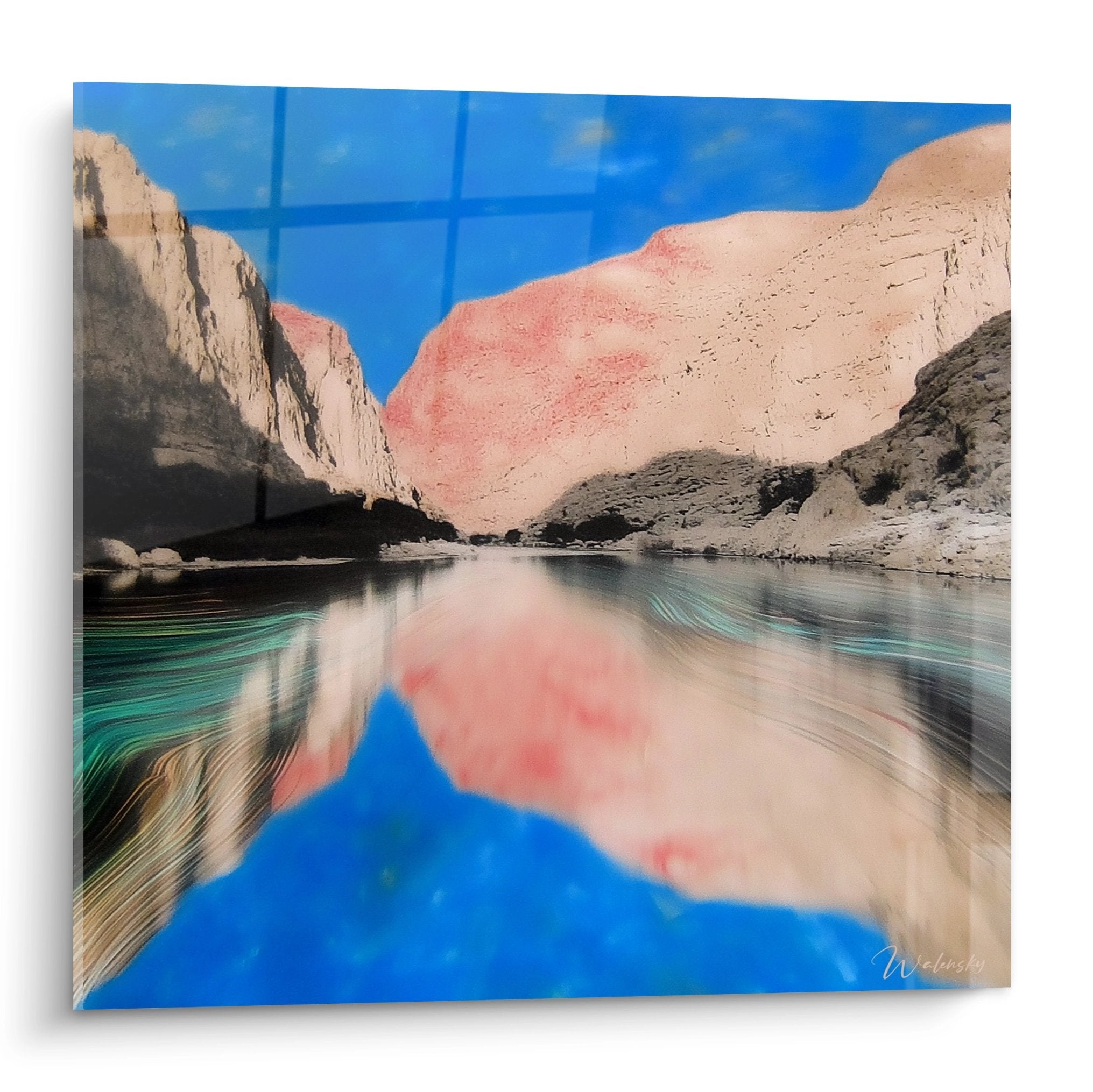 Tableau mural canyon aux reflets turquoise dans gorge désertique avec parois rocheuses stratifiées