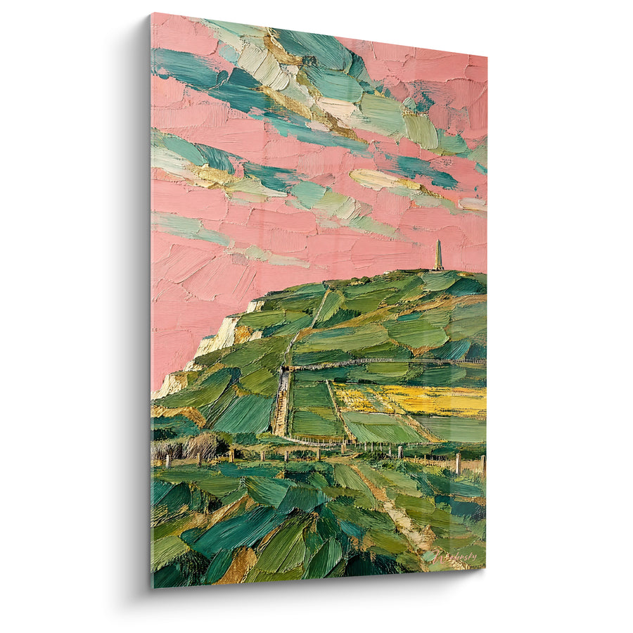 Gemälde Grüner Felsen mit rosa Pastellhimmel - Ruhiger Horizont - Edition Cap Blanc-Nez Hauts-de-France