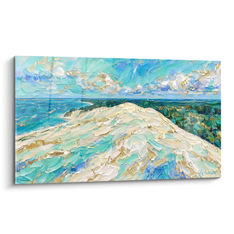 Dune Painting from Pilat Beach - White and Golden Turquoise - Oceanic Panorama - Cap Ferret Edition, Nouvelle-Aquitaine, France