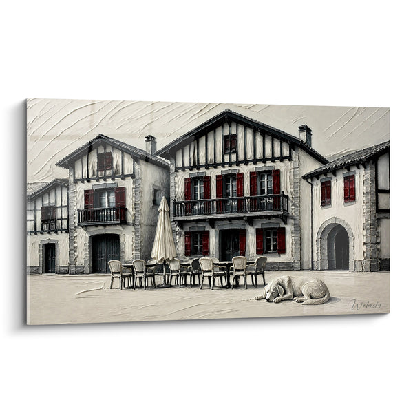 Tableau Maisons basques blanches aux volets rouges - Sieste sur la place - Edition Capbreton