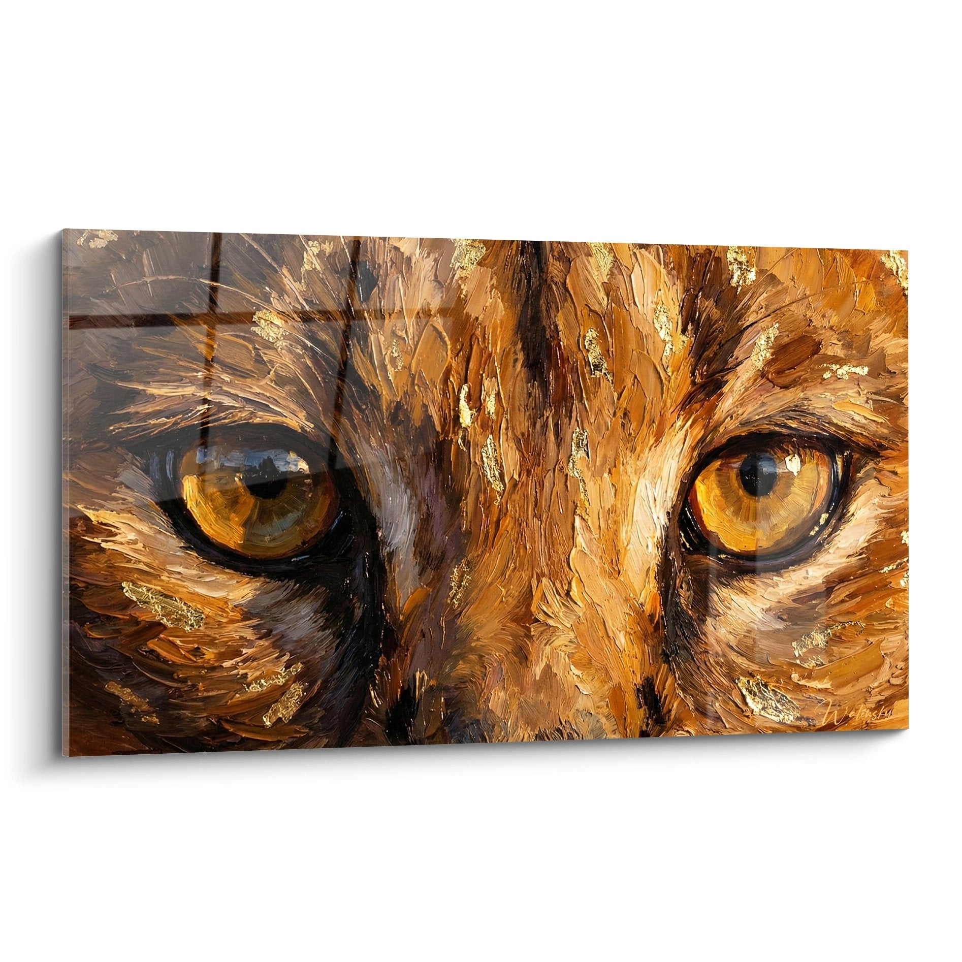 Caracal-Gemälde intensiver Blick goldene Augen wilde Texturen expressionistische Malerei Tierkunst Wanddekoration
