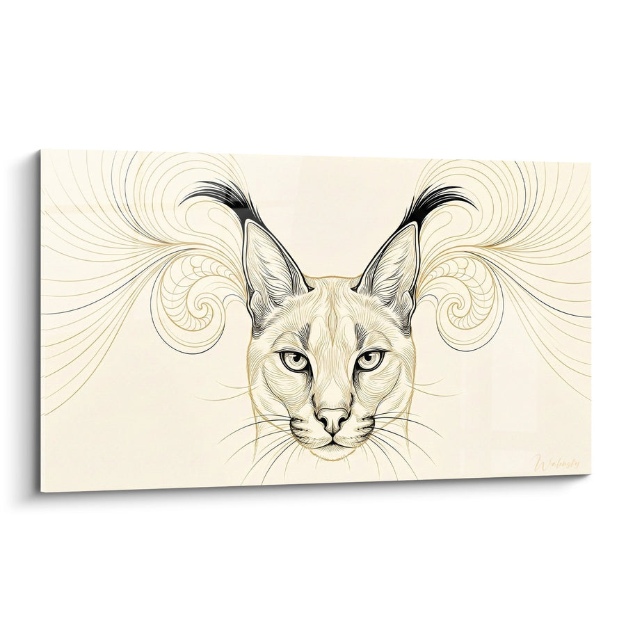 Tableau Caracal aux Traits Dorés et Volutes Ornementales - Élégance Féline - Edition Caracal